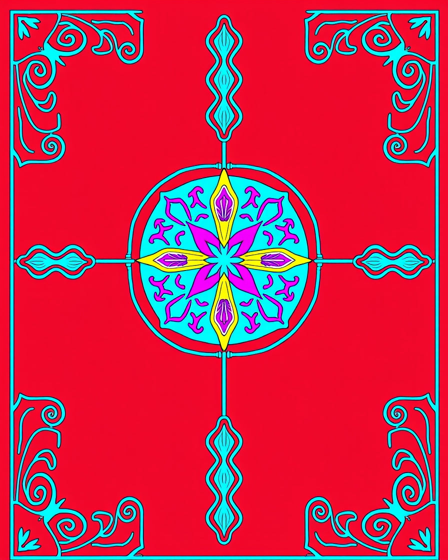 Vibrant Floral Starburst Mandala Rug