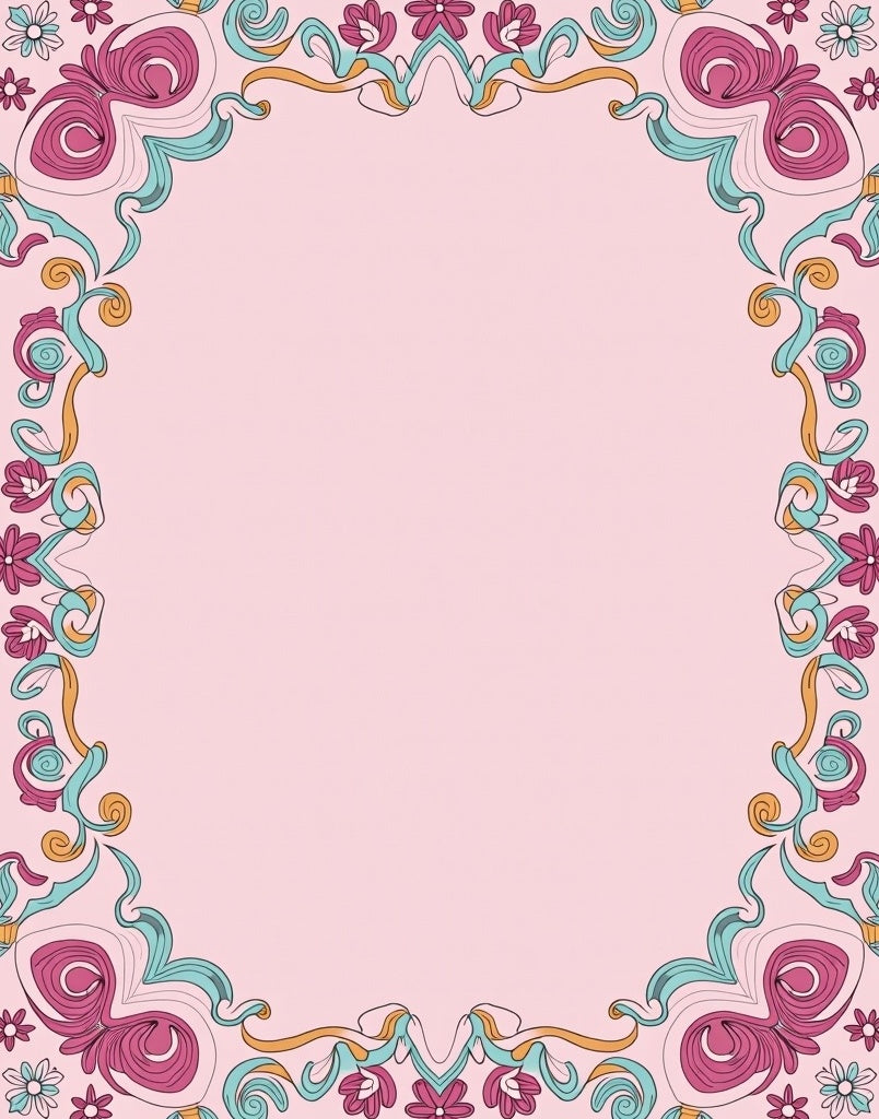 Whimsical Floral Swirl Border Pattern Rug