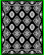 Black White Classical Floral Motif Rug