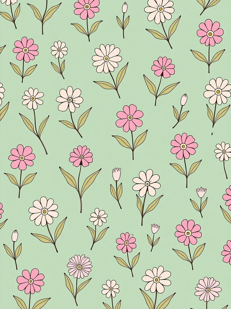 Pastel Pink White Daisy Pattern Rug
