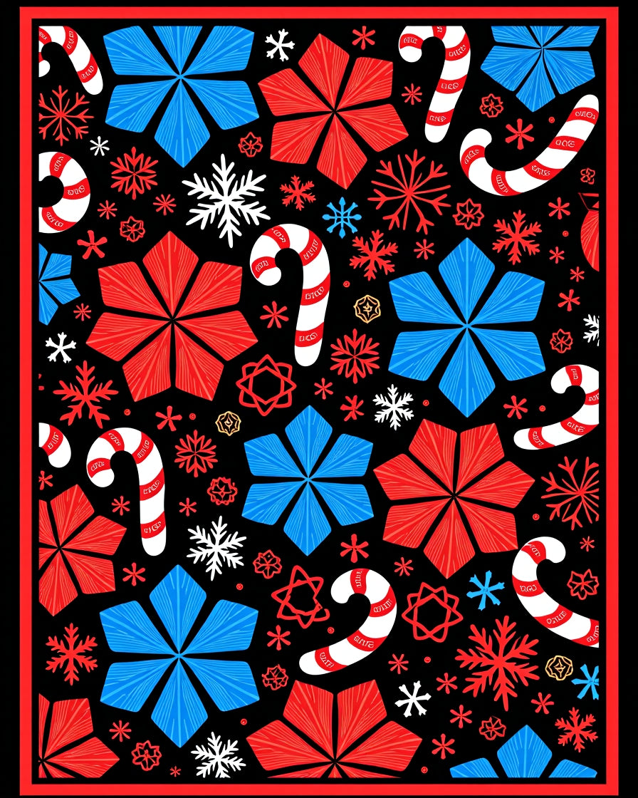 Festive Candy Cane Starflake Collage Rug