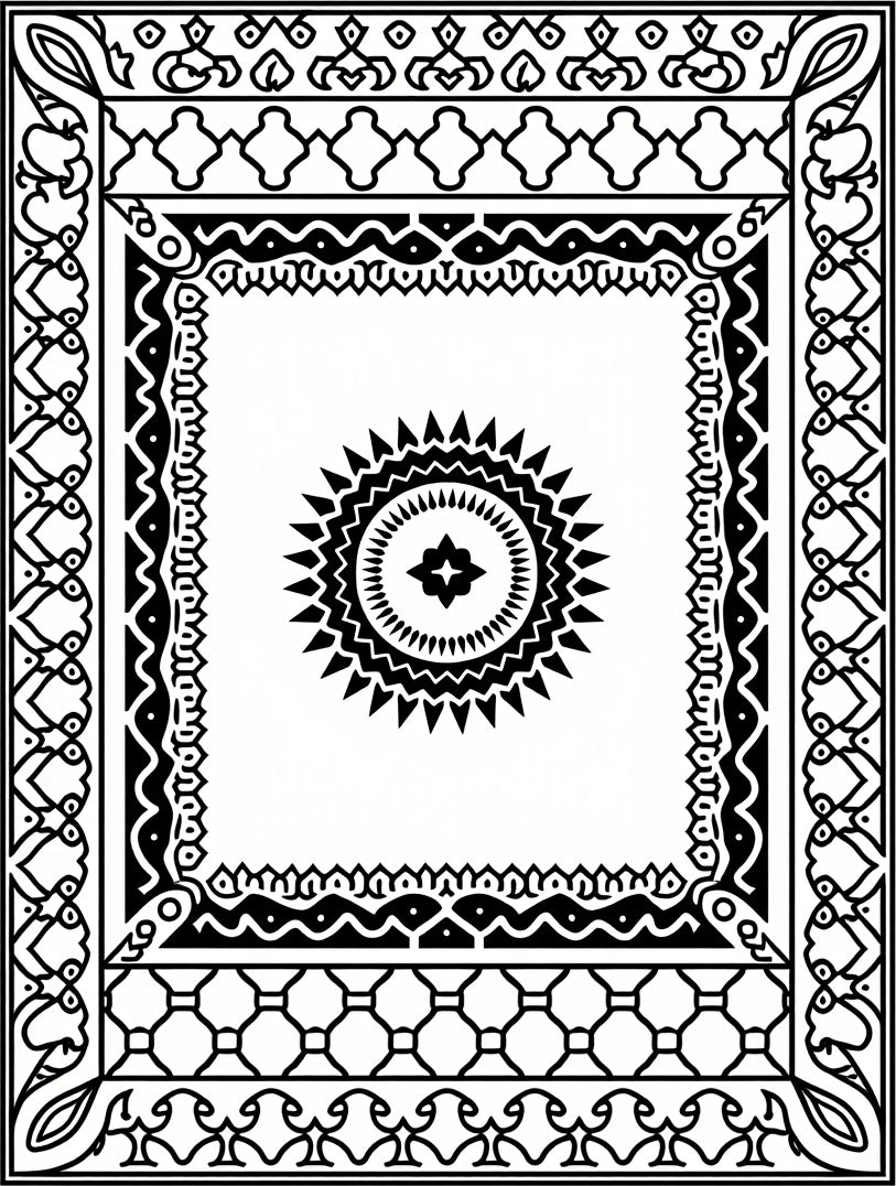 Bold Geometric Sunburst Tribal Pattern Rug