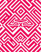 Vibrant Pink Geometric Maze Pattern Rug