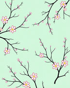 Pink Blossom Branches On Mint Background Rug