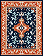 Elegant Floral Medallion Navy Rug