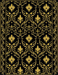 Ornate Gold Floral Damask Pattern Rug