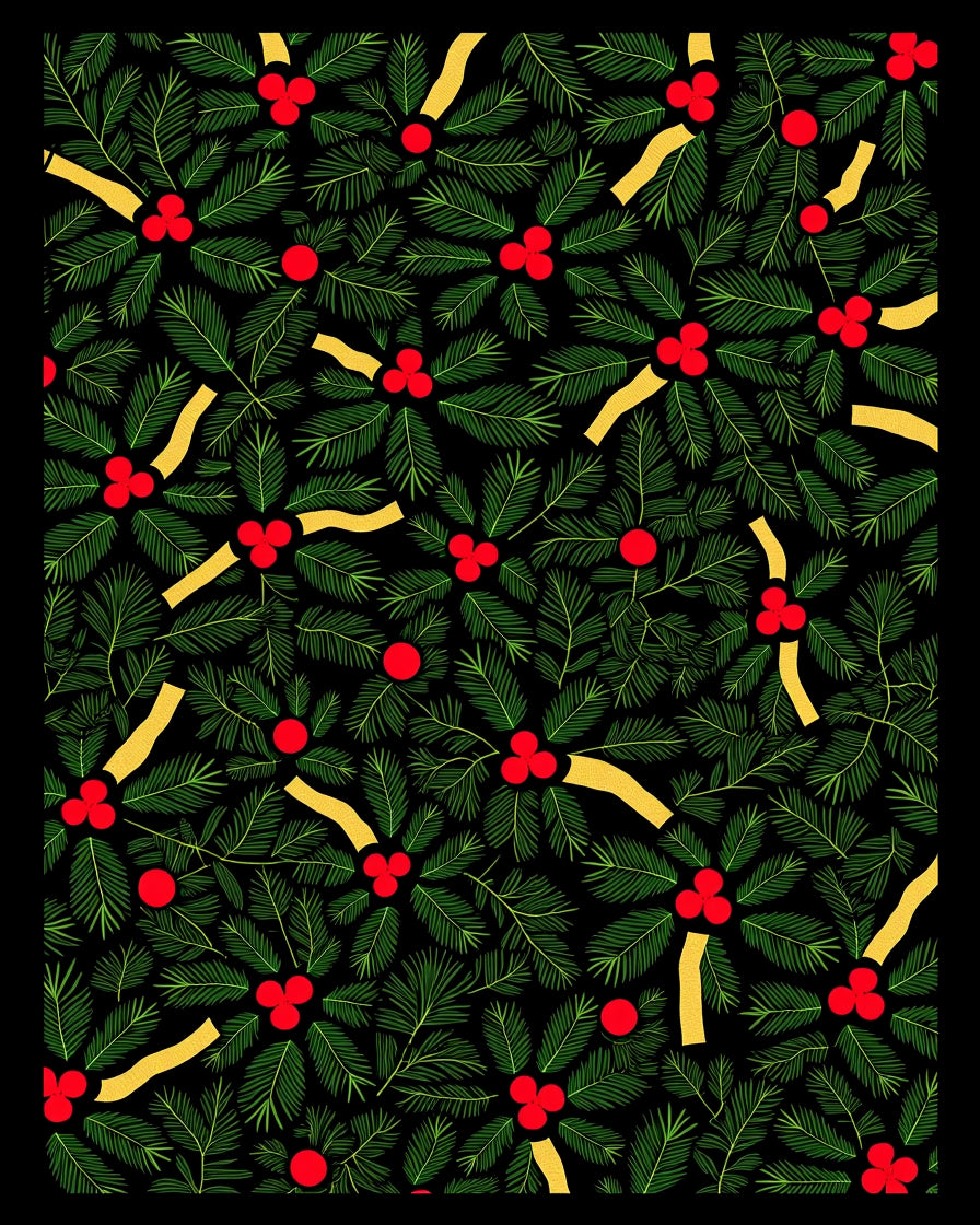 Festive Holly Berry Evergreen Garland Rug