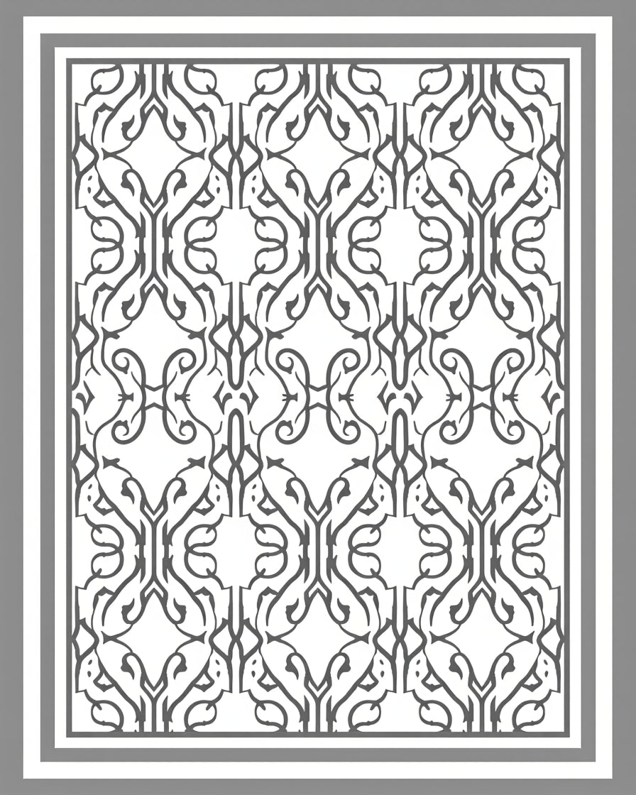 Ornate Scrollwork Black White Design Rug