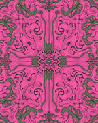 Ornate Pink Green Swirl Pattern Rug