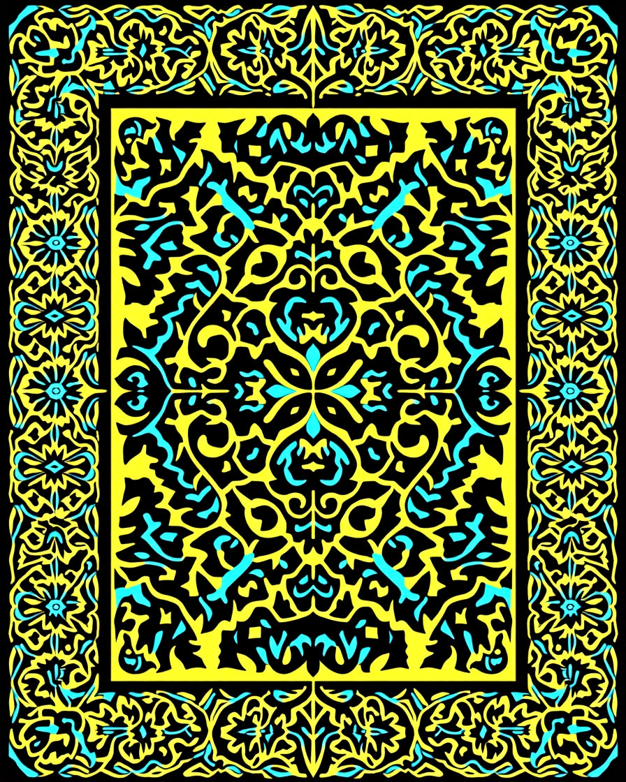 Bold Black Yellow Turquoise Floral Rug