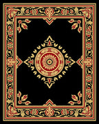 Ornate Black Gold Floral Patterned Rug