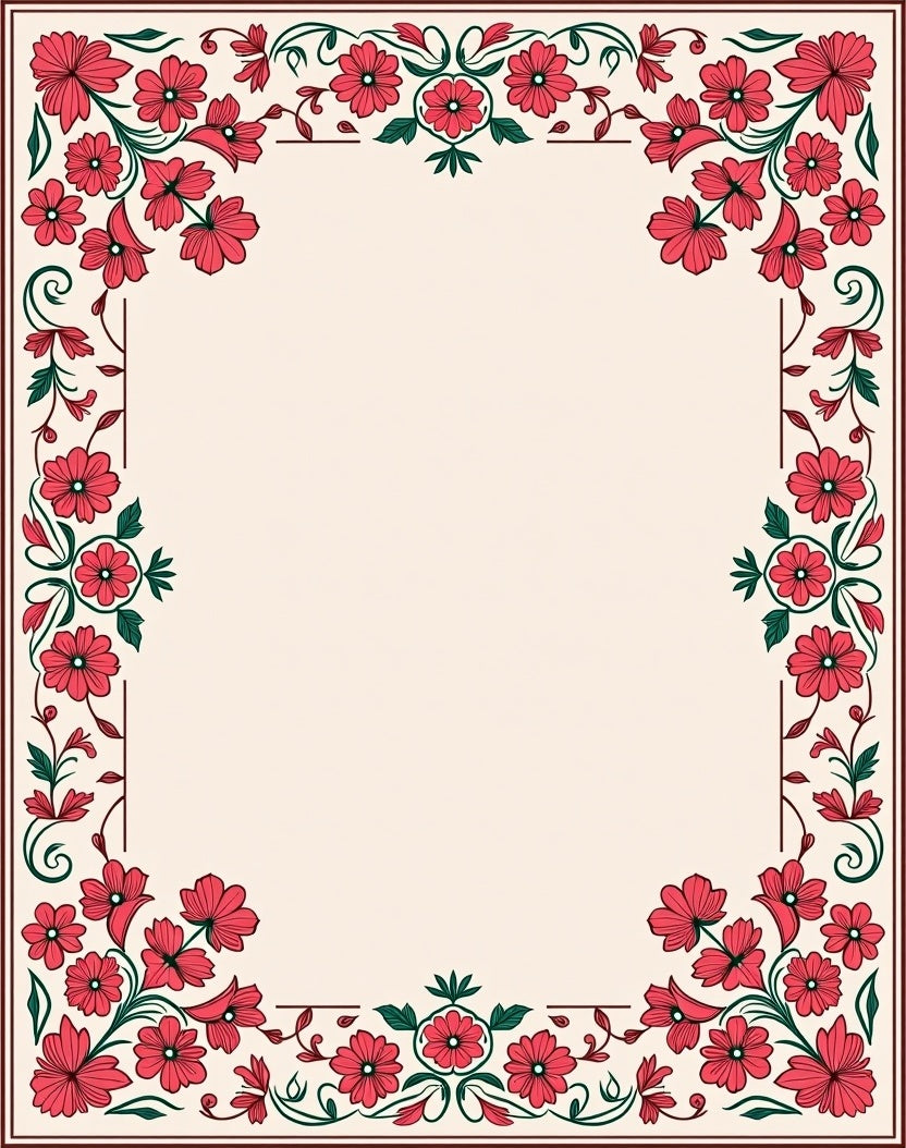 Elegant Red Floral Border Design Rug