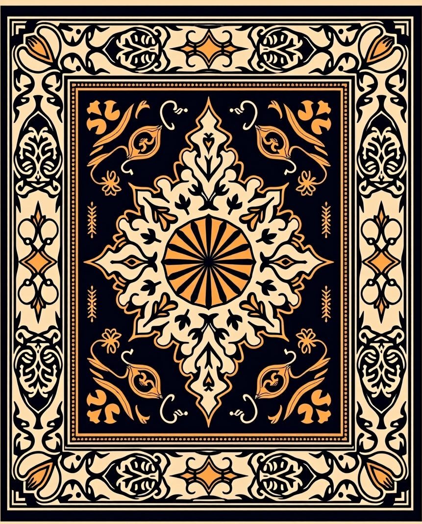 Ornate Floral Medallion Pattern Rug