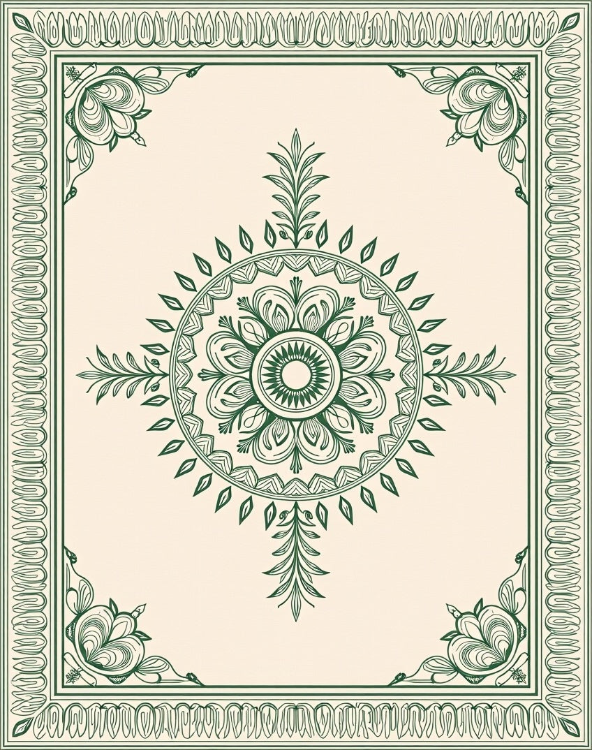 Vintage Floral Bordered Mandala Design Rug