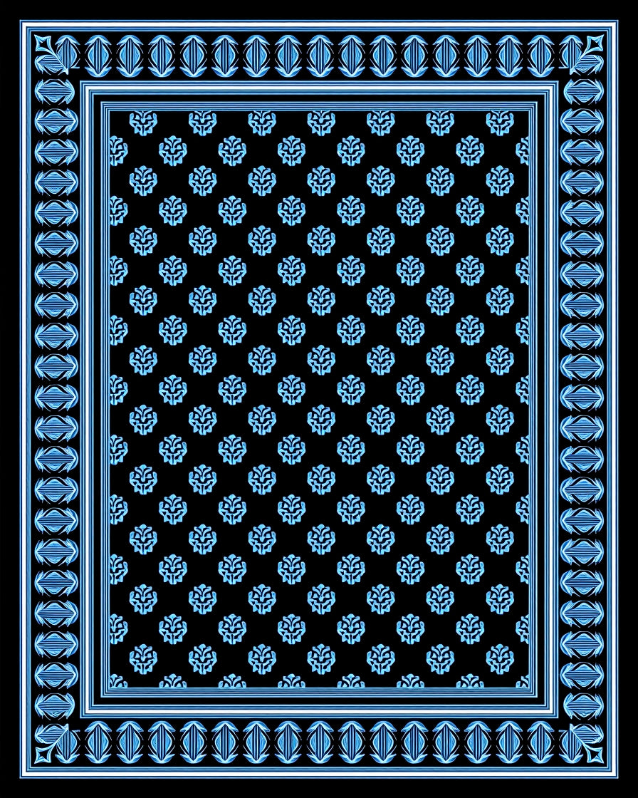 Traditional Blue Floral Repeating Pattern Rug
