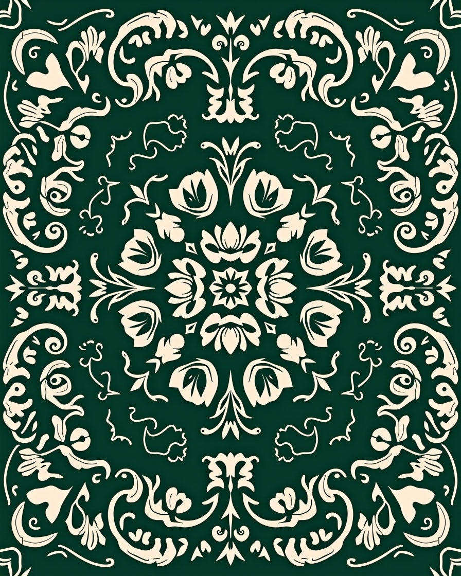 Elegant Cream Floral Damask Pattern Rug