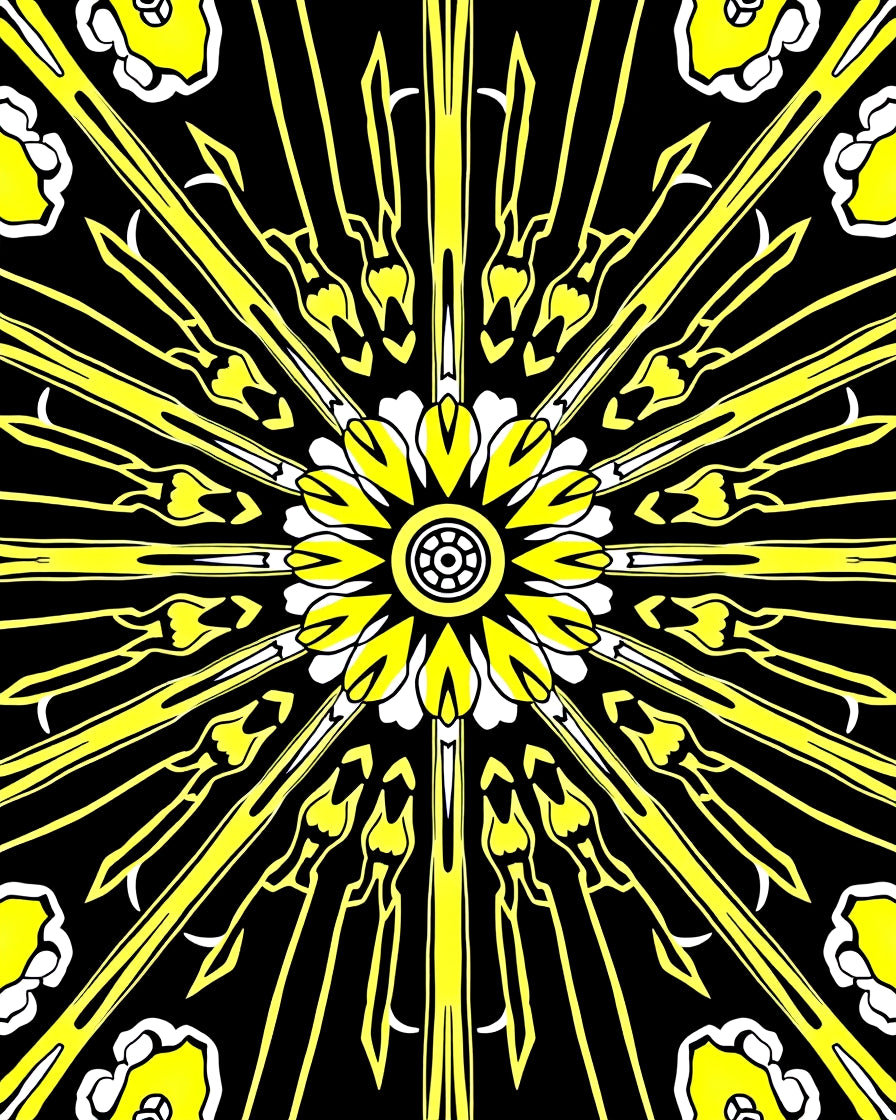 Yellow Sunburst Geometric Art Rug