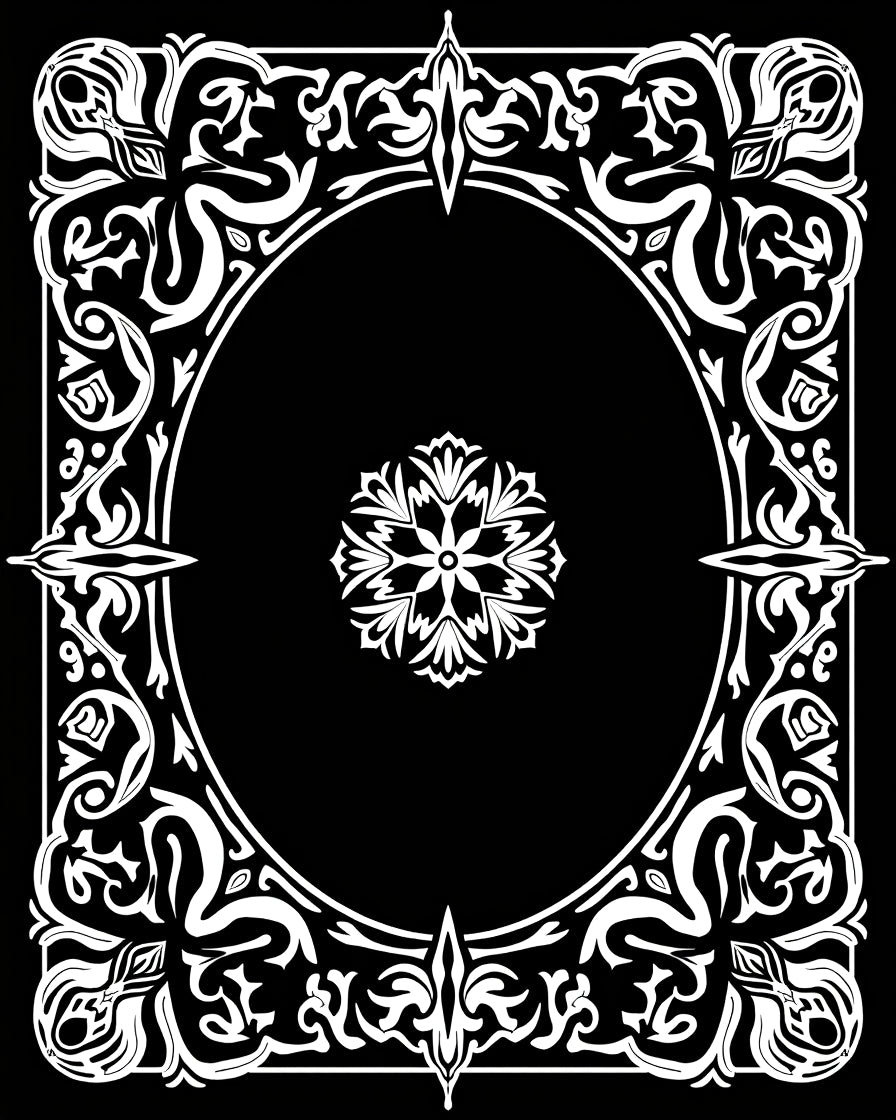 Ornate White Floral Frame Design Rug