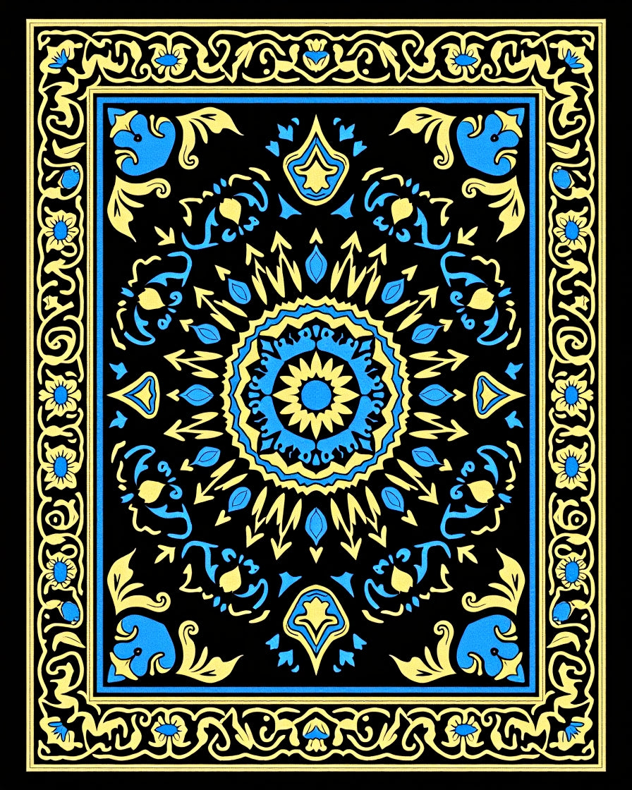 Intricate Blue Yellow Mandala Pattern Rug
