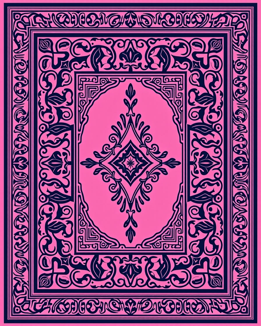 Elaborate Pink and Navy Floral Design Rug