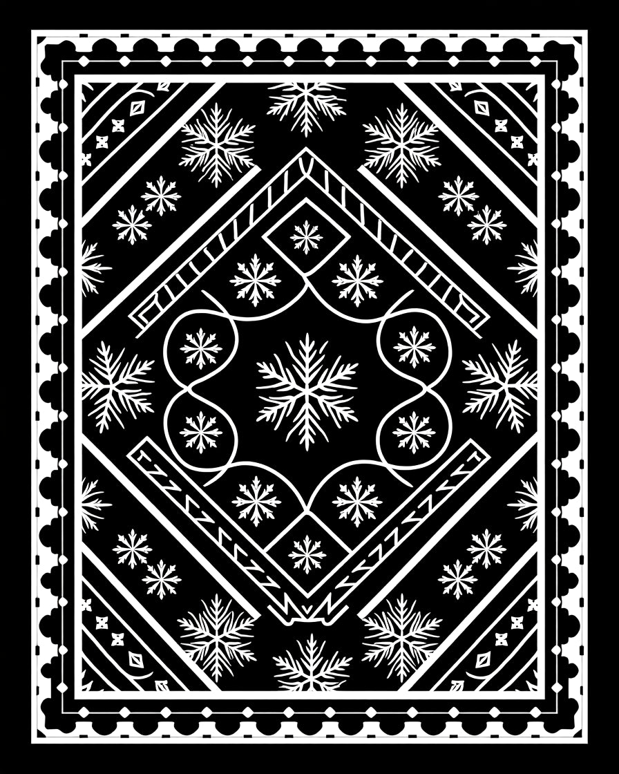 Monochrome Snowflake Mandala Contemporary Rug