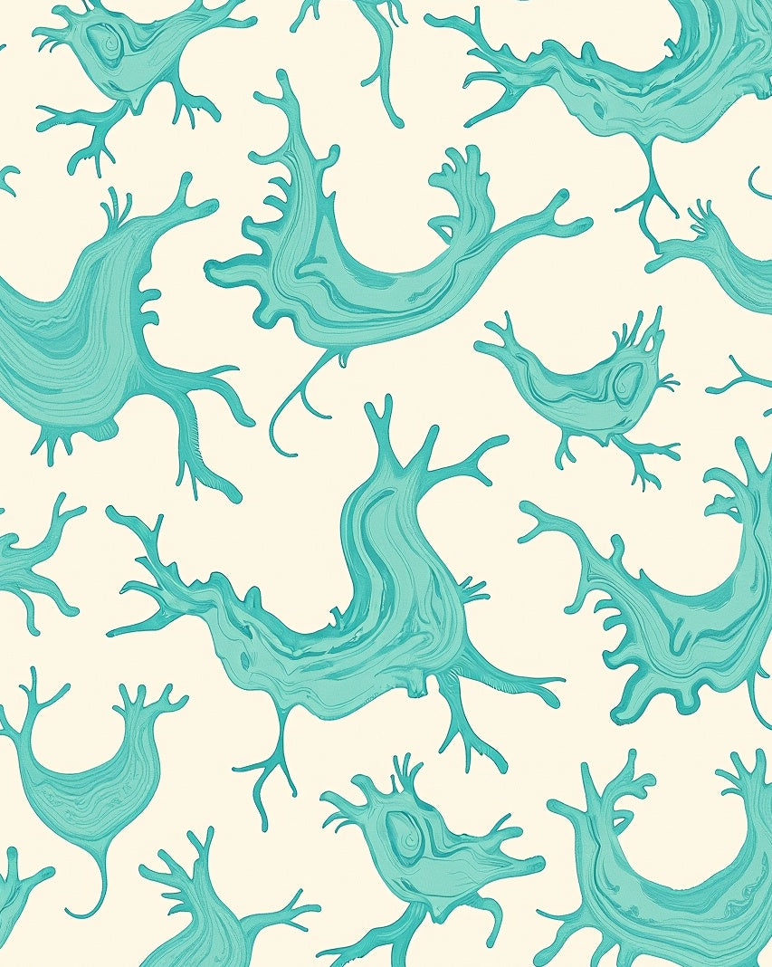 Abstract Teal Cream Organic Shapes Rug
