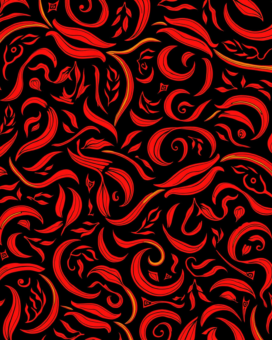 Red Swirl Leaf Pattern Rug