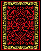 Red Yellow Floral Scroll Pattern Rug