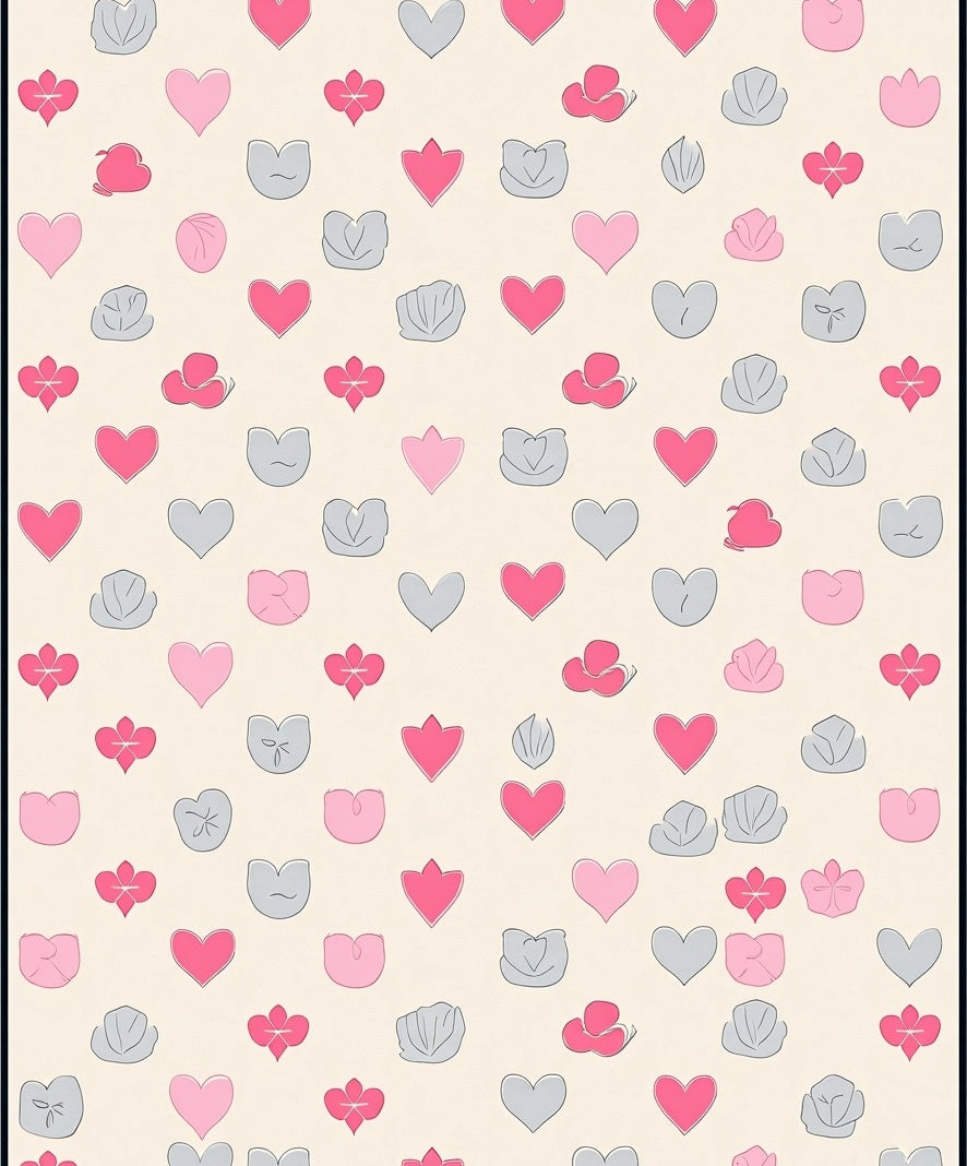 Pink Gray Heart Petal Pattern Rug