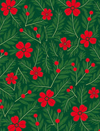 Red Floral Green Leaf Arrangement Rug