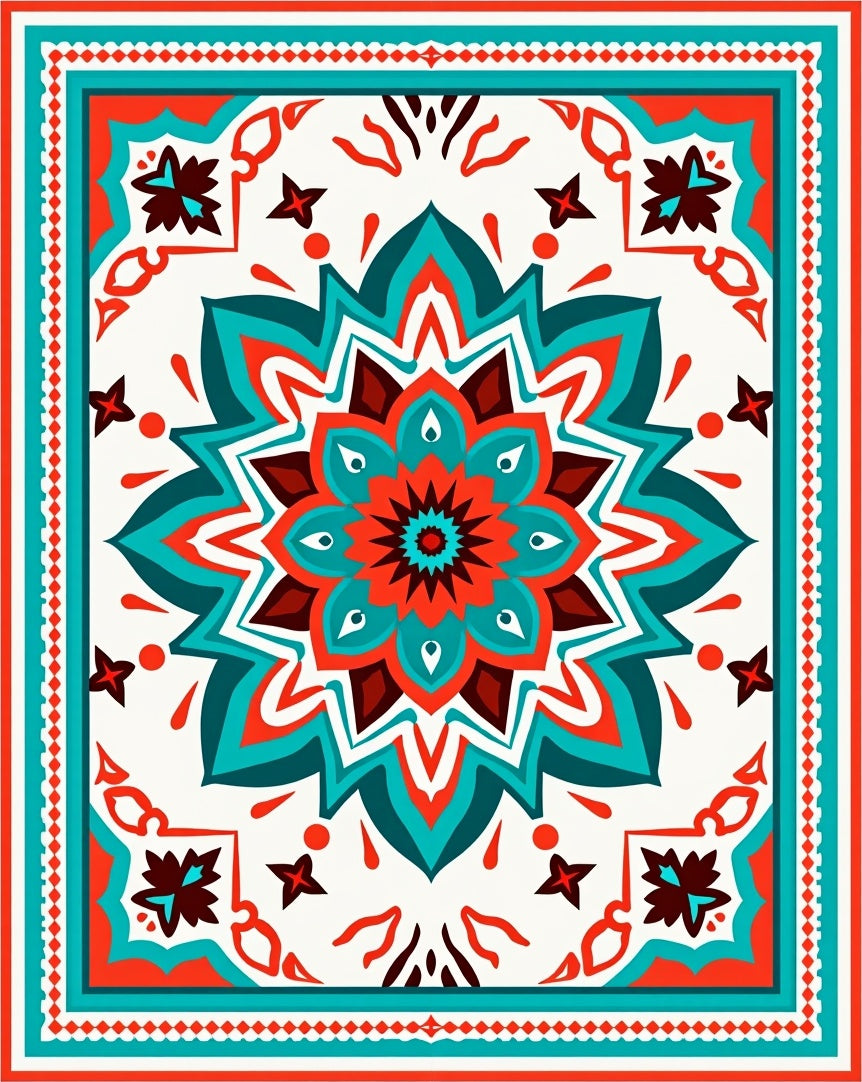 Mandala Floral Pattern Bright Colors Rug