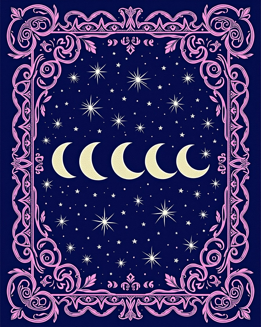 Celestial Moon Phases Star Pattern Rug