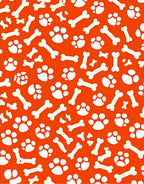 Playful Orange Paw Print Bone Pattern Rug