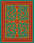 Ornate Teal Gold Floral Pattern Rug