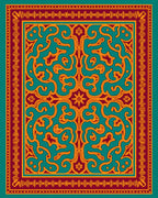 Ornate Teal Gold Floral Pattern Rug