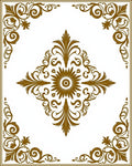 Ornate Golden Scrollwork Floral Design Rug