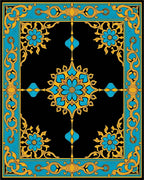 Regal Blue Gold Floral Frame Rug
