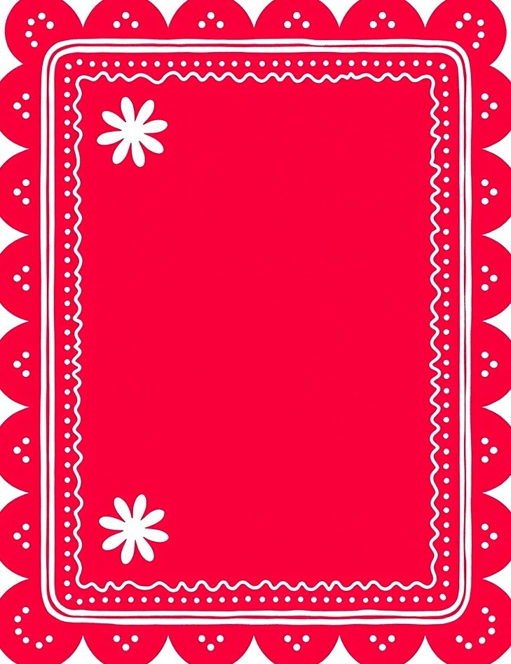 Red Scalloped Floral Border Rug