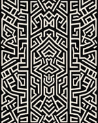 Black White Bold Geometric Maze Pattern Rug