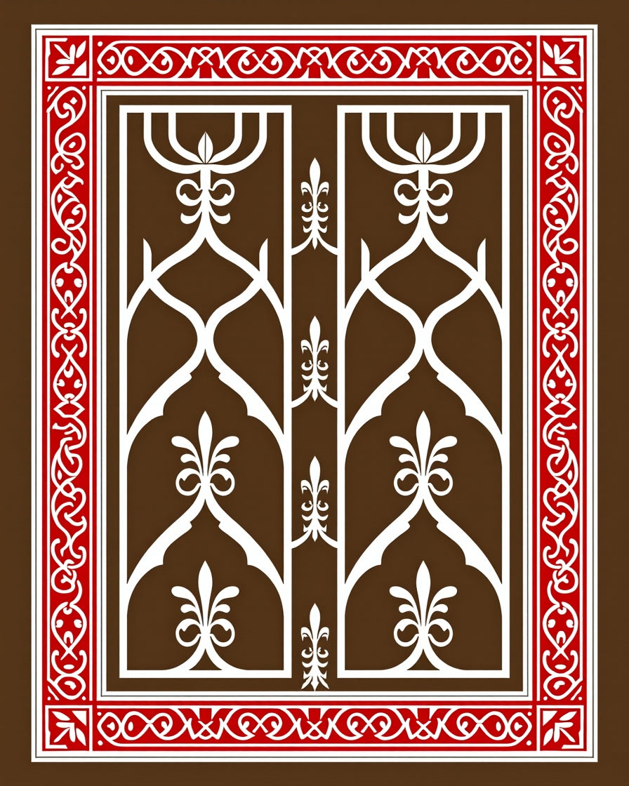 Ornate Lattice Red Border Design Rug