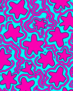 Abstract Pink Star Shapes Wavy Lines Rug