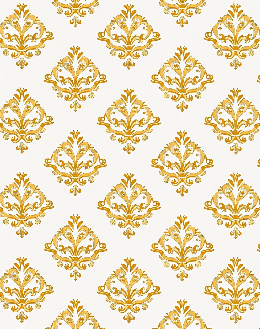 Ornate Golden Damask Pattern Rug