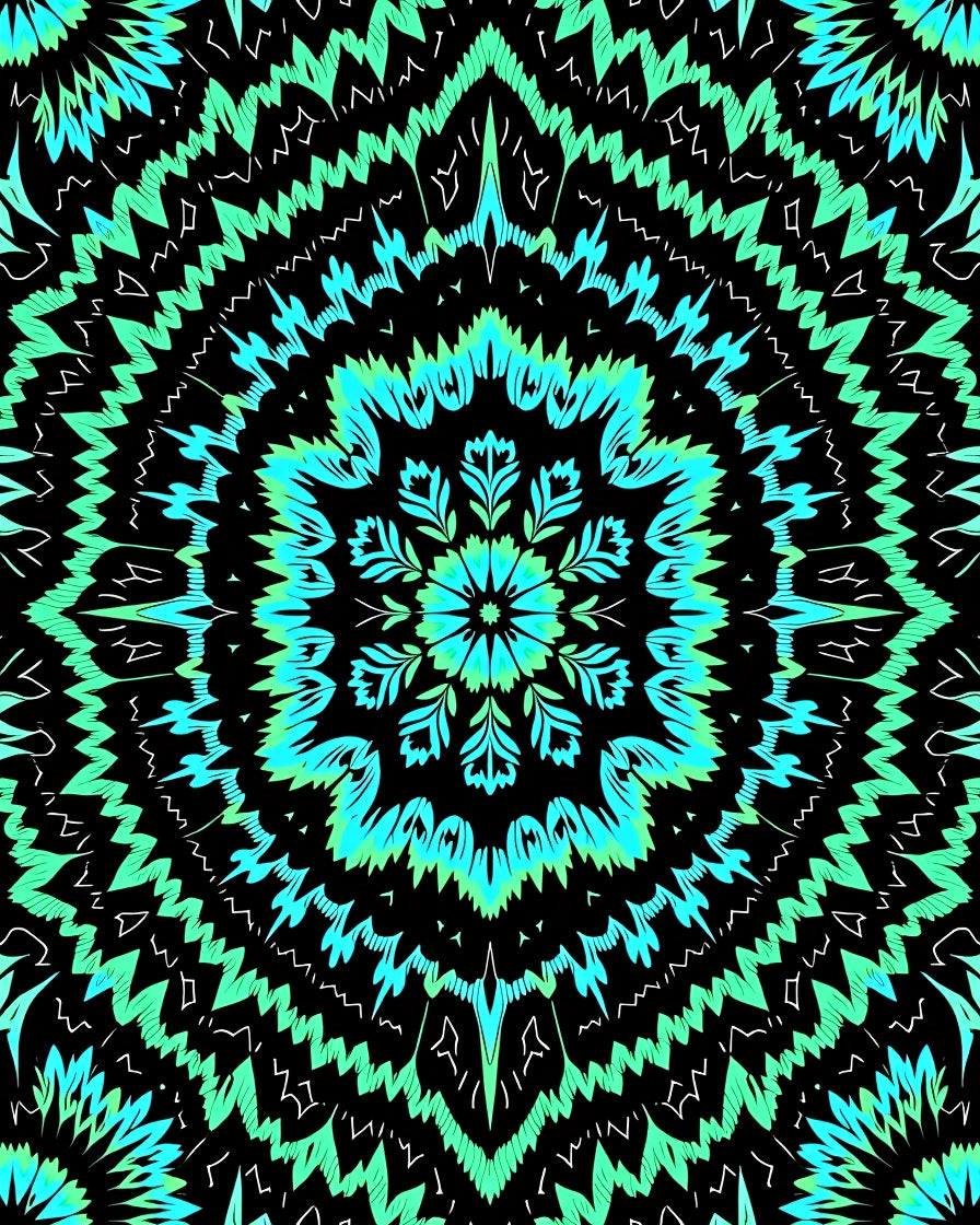Radiant Teal Bloom Mandala Pattern Rug