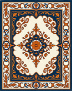 Ornate Blue Orange Floral Pattern Rug
