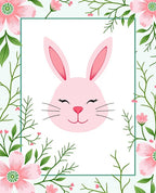 Pink Bunny Floral Spring Border Rug
