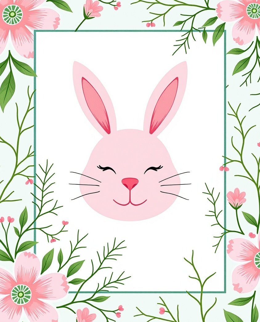 Pink Bunny Floral Spring Border Rug