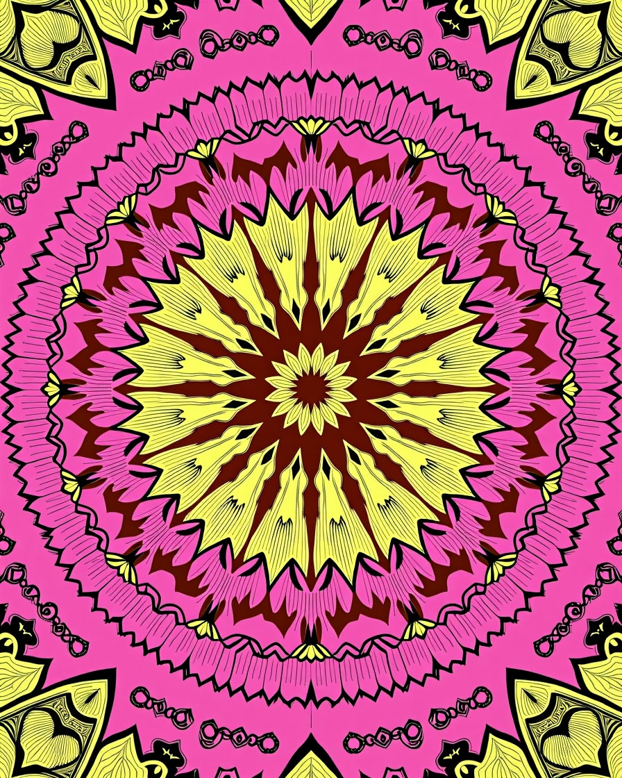 Vibrant Pink Yellow Mandala Pattern Rug