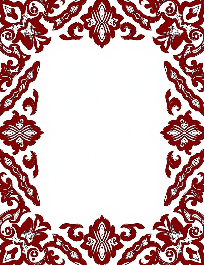 Rich Red Ornate Floral Border Rug