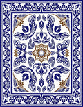 Intricate Blue Brown Floral Medallion Design Rug