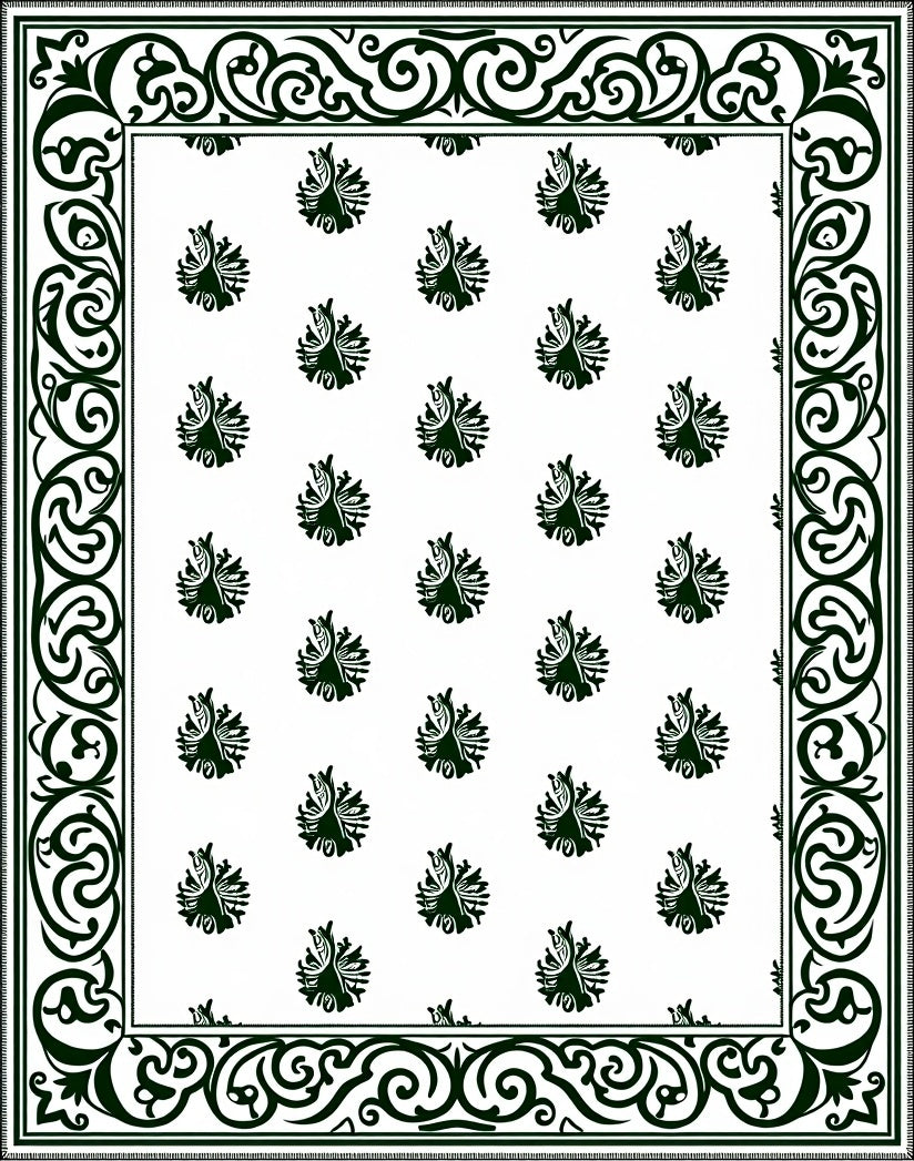 Ornate Black White Paisley Pattern Rug